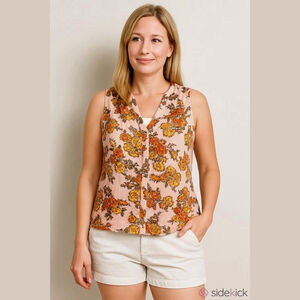 Women's A New Day Floral Sleeveless Blouse M Pink Orange